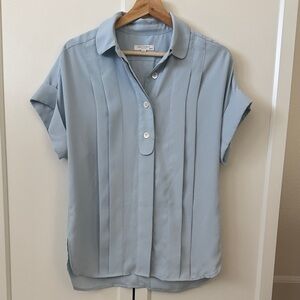 Equipment Light Blue Pleated Short-Sleeve Blouse